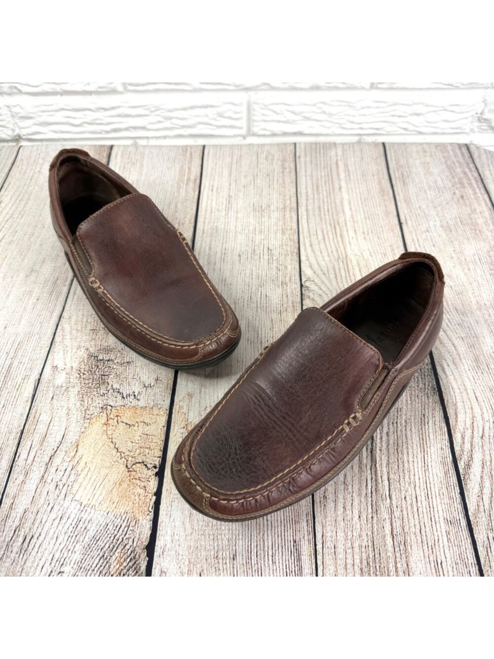 Cole Haan Mens Brown Tucker Venetian Leather Slip On Loafers Moc-Toe Stitch 8.5M